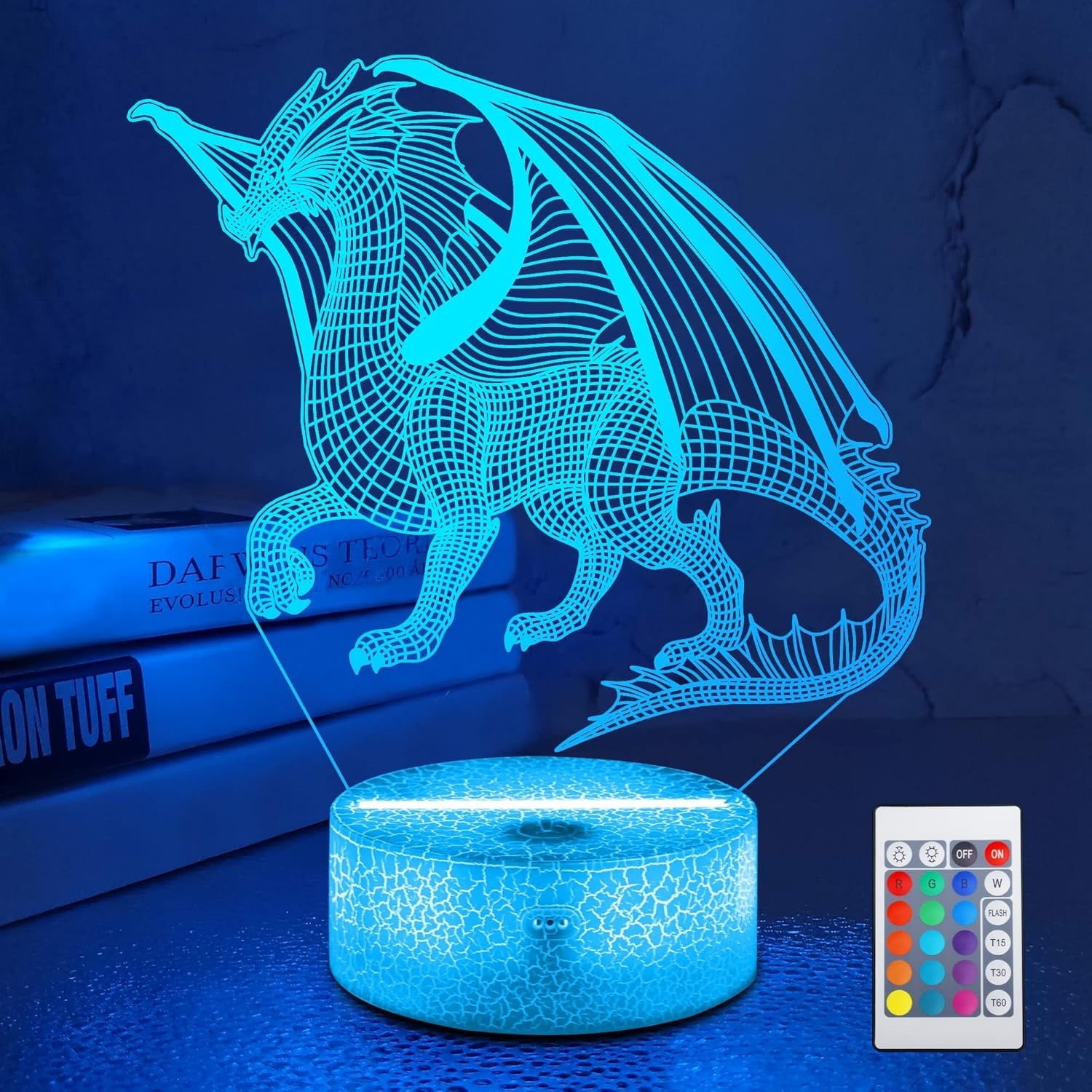 Children's LED Night Light, 3D Dragon Illusion Lamp for Bedroom Decor, Remote-Controlled 16-Color Changing, Perfect as a Christmas or Birthday Gift