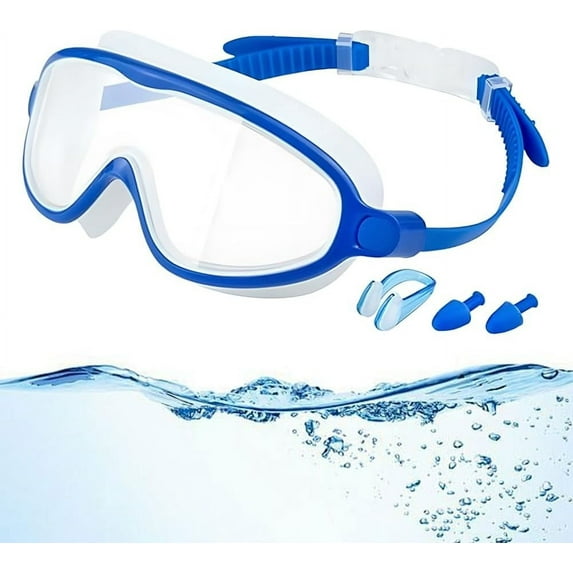 Children's Large Frame Waterproof Swimming Goggles, Anti-Fog Wide View Design for Boys Girls Ages 6-14