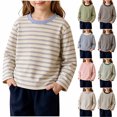 thumbnail image 1 of Children's Long Sleeve Shirt 95% Cotton Boys Girls Classic Striped Crew Neck Tee Soft Stretch Fall Tops for Ages 2-12, 1 of 7