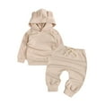 thumbnail image 1 of Children's Long-Sleeve T-Shirt On Clearance Kids Tracksuits 2 Piece Athletic Hoodie Set Activewear Solid Sweatshirt Sweatpant Sports Sweatsuit Baby Girls Boys Long Sleeve T-Shirt Khaki 12-24 Months, 1 of 8