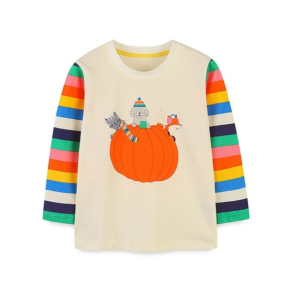 Children's Long Sleeve T Shirt Fall New Children Boys Girls Pumpkin Cartoon Printed Top Size 12-18 Months