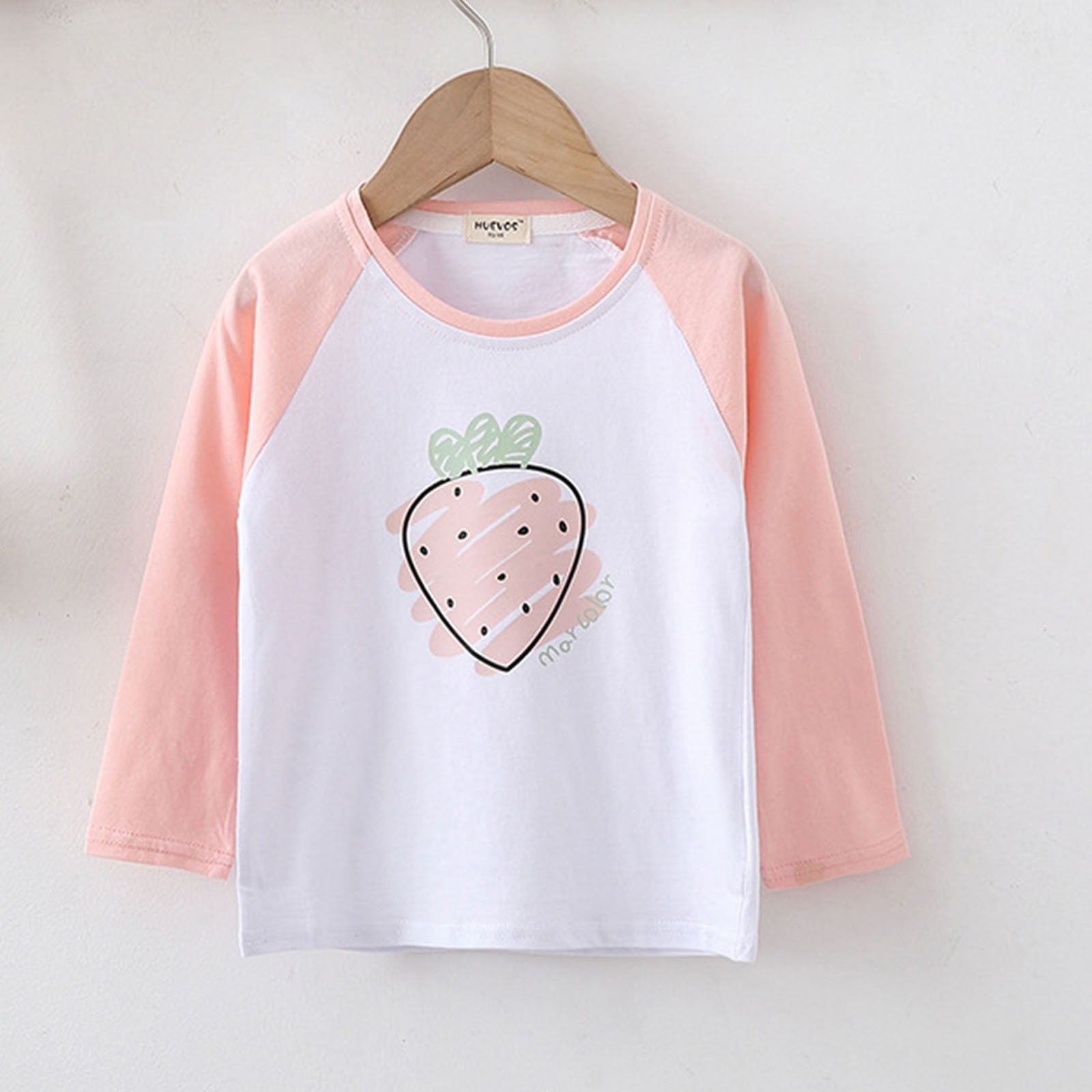 Children's Long Sleeved T-shirt Round Neck Patchwork Sleeves Top (2-14Y ...