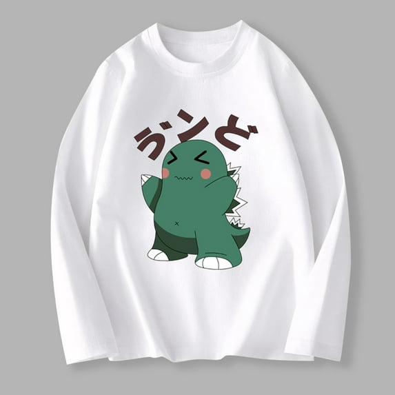 Children's Long Sleeved T-shirt Round Neck Top Boys Girls (2-12Y) - Dinosaur Print Shirt with Soft Breathable Fabric for Daily Wear, Limited Time Offer Under 10 Dollars