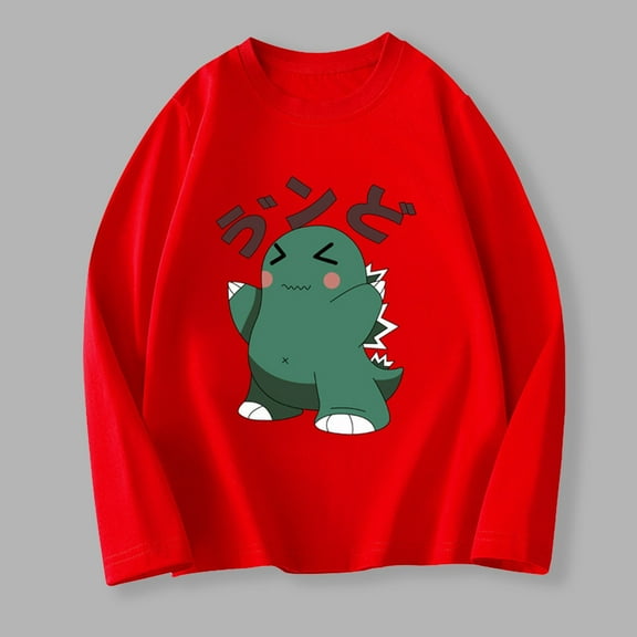Children's Long Sleeved T-shirt Round Neck Top Boys Girls (2-12Y) - Dinosaur Print Shirt with Soft Breathable Fabric for Daily Wear, Limited Time Offer Under 10 Dollars