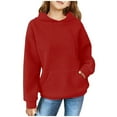 thumbnail image 1 of Children's Loose Sweatshirt Casual Long Sleeved Sports Hoodie Solid Color Comfortable Hooded Daily Top Red 100, 1 of 7