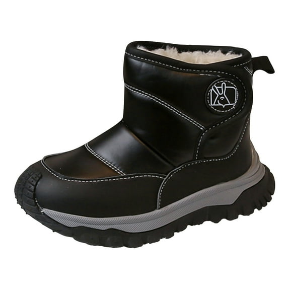 Children's Mid Calf Fleece Lined Winter Boots for Boys Girls Comfortable Non Slip Ankle Snow Booties Casual Clod Weather Shoes Black Size 2 Big Kids