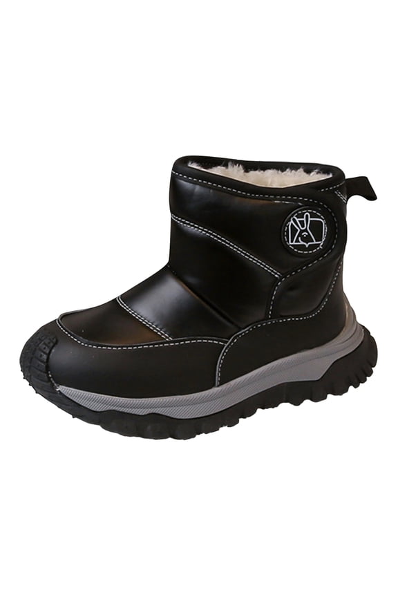 Children's Mid Calf Fleece Lined Winter Boots for Boys Girls Comfortable Non Slip Ankle Snow Booties Casual Clod Weather Shoes Black Size 2 Big Kids