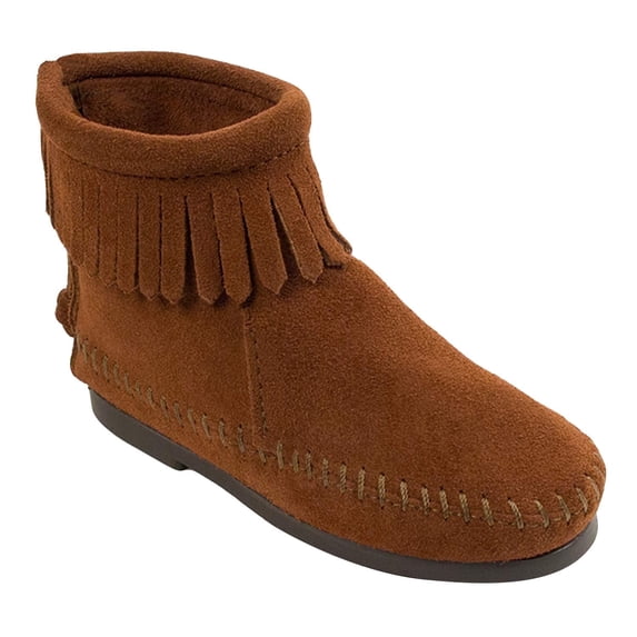 Minnetonka Children's Back Zipper Boot, Brown 4 Big Kid