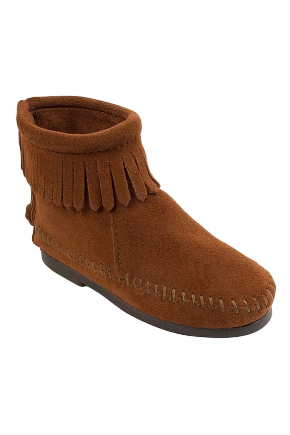 Children's Back Zipper Boot, Brown 4 Big Kid