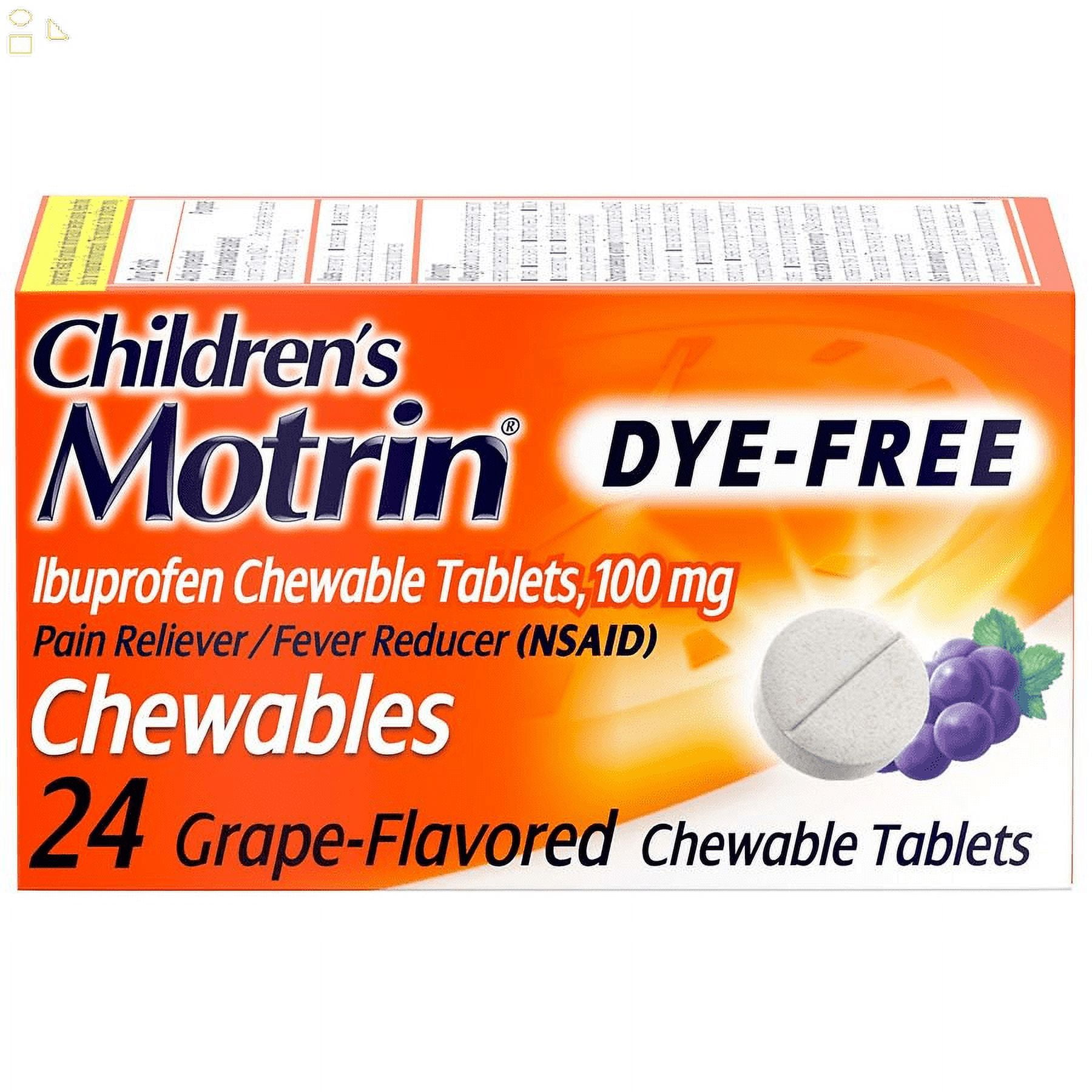 Children's Motrin DyeFree Ibuprofen Chewable Tablets Pediatric Pain