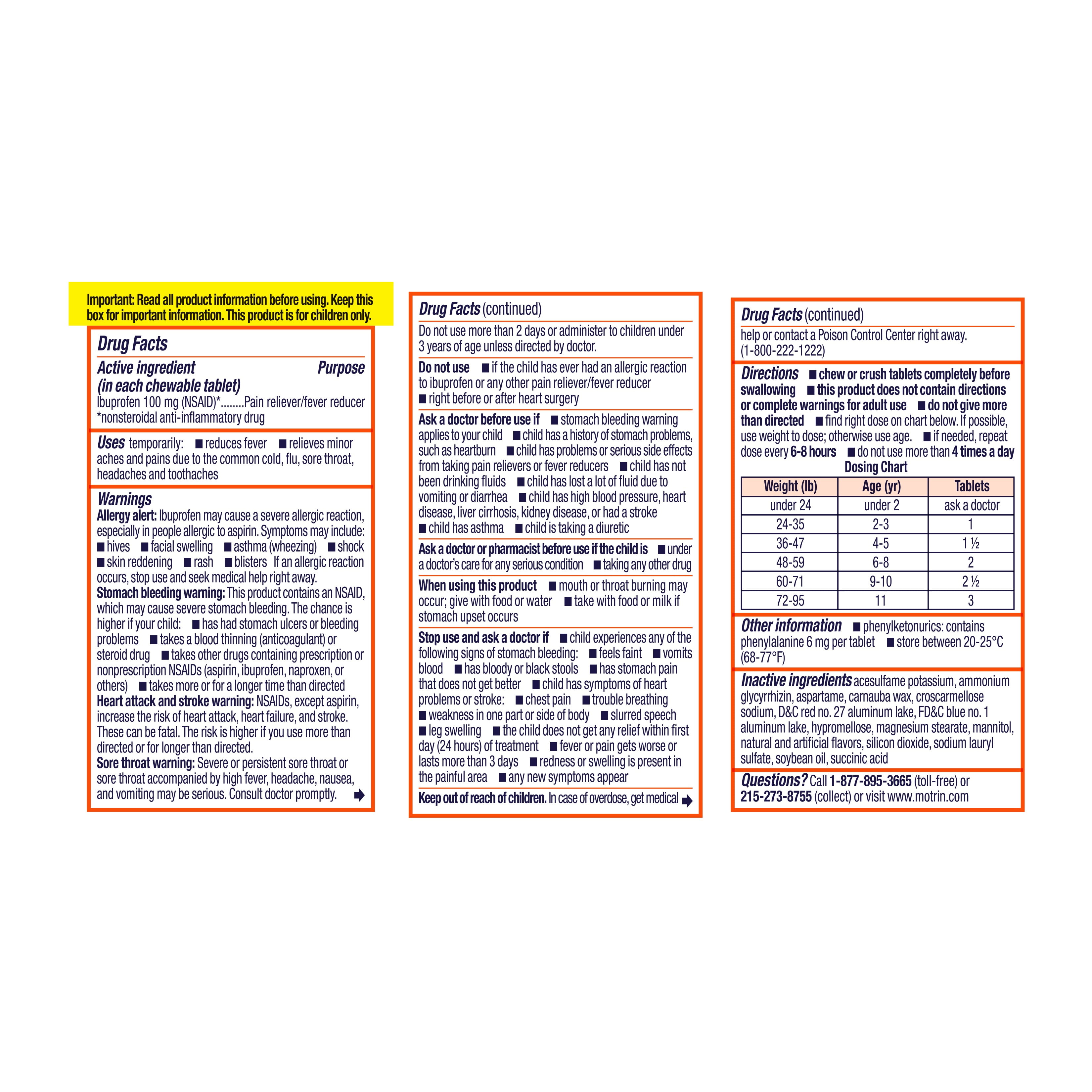 Children's Motrin DyeFree Ibuprofen Chewable Tablets, Grape, 24 Ct