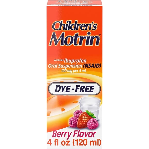 Childrens Motrin Dye-Free, Oral Suspension Liquid, Ibuprofen, Pain Reliever, Berry Flavor 4 Fl oz