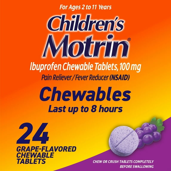Children's Motrin Ibuprofen Chewable Tablets, Grape, 24 Count