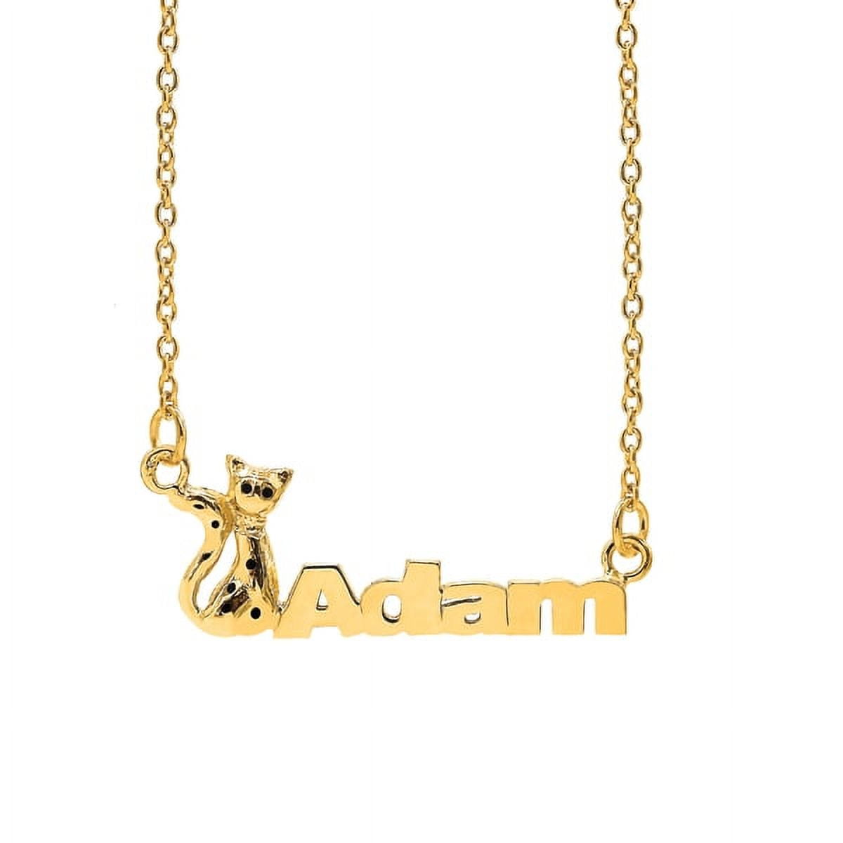 Children's Name Necklace "Adam" with Cat Motif in Sterling Silver or 14K Gold Plated Sterling Silver w/18" Link chain