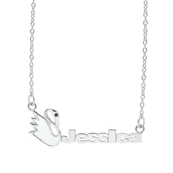 Children's Name Necklace "Jessica" with Swan Motif in Sterling Silver or 14K Gold Plated Sterling Silver w/18" Link chain