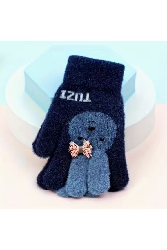 Children's One-Size-Fits-All Knitted Gloves with Adorable Bunny Bow Design for Ages 3-8