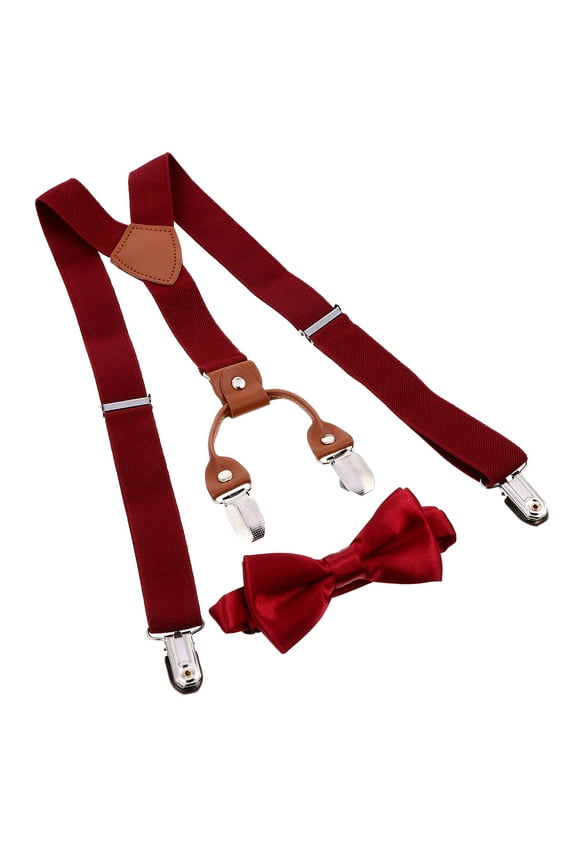 Children's Overalls Clip Bow Tie for Kids Boys Suits Student Men and Women Strap Knitted Suspenders