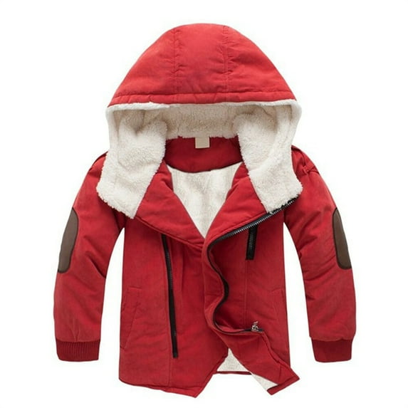 Children's Overcoat - Boys Winter Lined Jacket with Zipper Thickened Warm Padded Coat Outerwear for Children and Youth,Color:Brick Red,Size:9-10 Years
