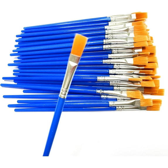 Children's Paintbrushes with Flat Nylon Hair,Coloring Paintbrush Set with Yellow Tip for Art Class,Parties,School (30pcs)
