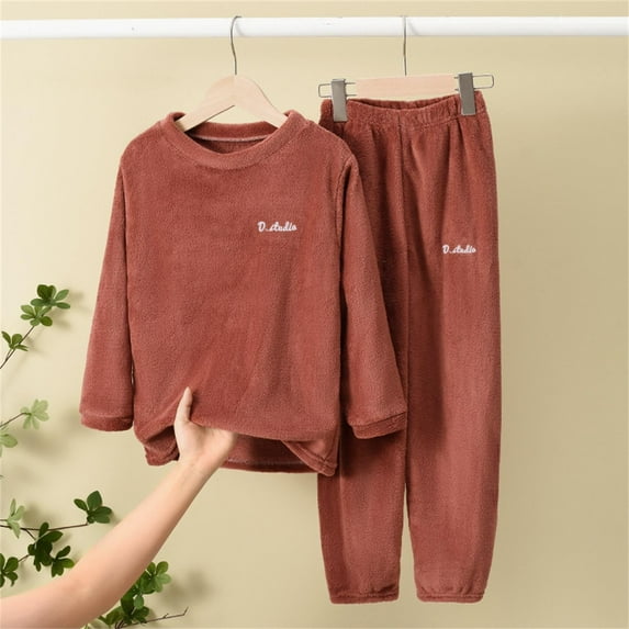 Children's Pajamas Warm Solid Color Set Boys and Girls Children's Home Wear Soft Fuzzy Homewear with Sweatpants Size 2-3 years