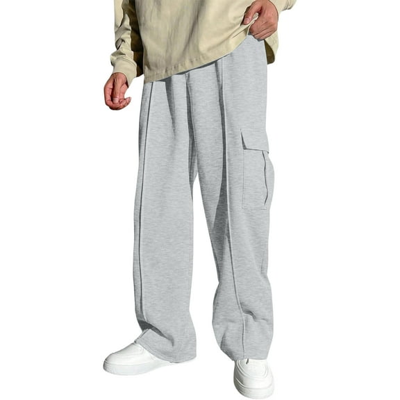 Children's Pant - Boys Wide Leg Sweatpants Thermal Elastic Waist Athletic Cargo Joggers Long Trousers for Kids Comfortable Baggy Design,Color:Light Gray,Size:5-6 Years