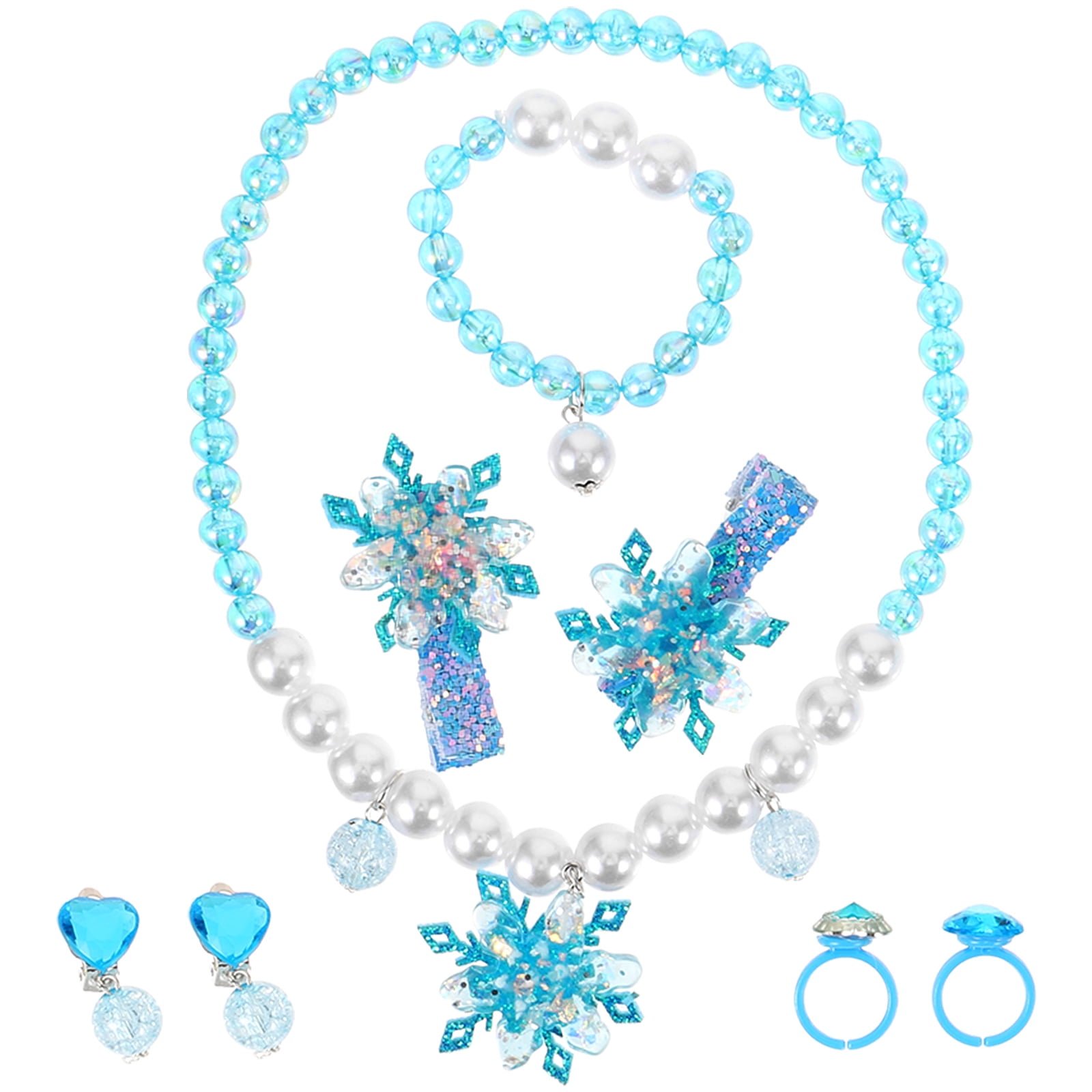 Children s Pearl Set Plastic Ornaments Kids Pretend Jewelry Girls Necklaces Ages 5 7 Toddler Ring 6 Piece Walmart