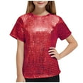 thumbnail image 1 of Children's Performance Outfit Sequin Short Sleeved T-shirt Round Neck Elastic Boys Girls Sparkly Dance Performance Costume Sequins Glitter Blouse, 1 of 4