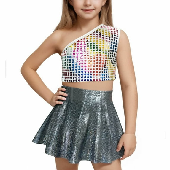 Children's Performance Outfit Sequined Short Sleeved T-shirt With ...