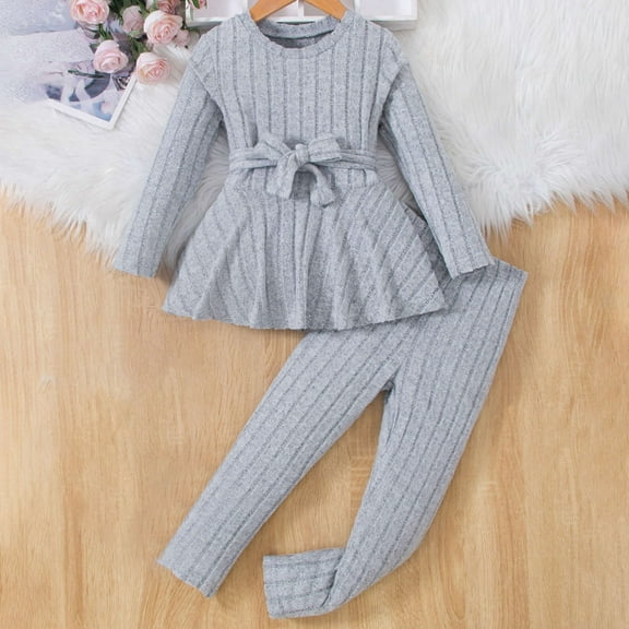 The Children's Place Girls Single Long Sleeve Basic Layering T-Shirt Toddler Kids Kids Girls Fashion Cute Solid Color Long Sleeved Top Belt Pants Set Gray 7 Years