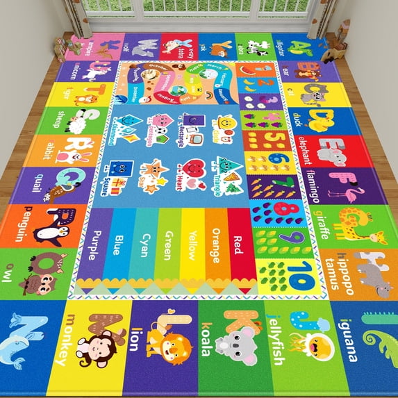 Children's Play Rugs For Foo, Kids Rugs, Suitable For Playroom, Playime Series ABc, Numbers,Animals,Months,Seasons Educational Area Rnugs, Suitable For Children's Clasroom 110"x78.7"