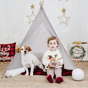 Childrens Play Tent Canvas Teepee Play Tent White, Toys for Girls/Boys Indoor & Outdoor Playing Party Toy Fort House Birthday Gift Camping Games Supplies