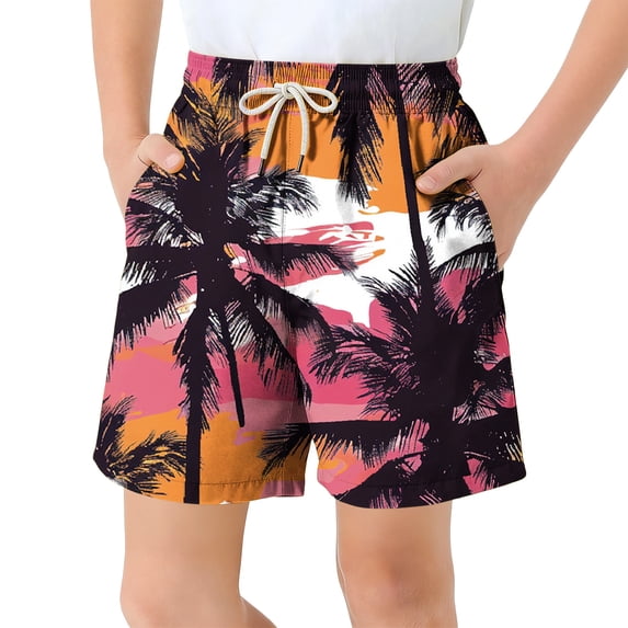 Auroural Boys Beach Shorts Size 10 Children'S Pocket Shorts Drawstring Elastic Printed Casual Swim Trunks