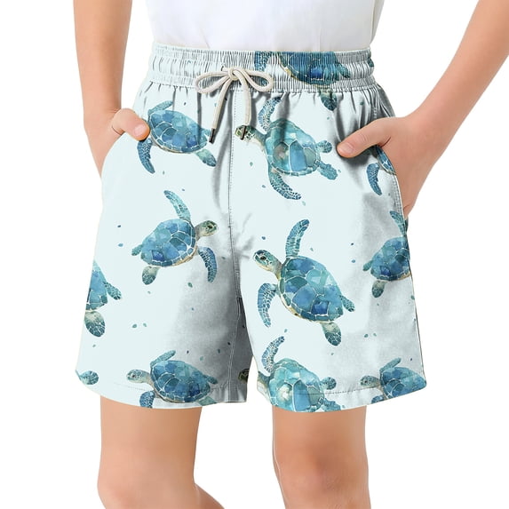 Auroural Hawaiian Shorts for Boys Children'S Pocket Shorts Drawstring Elastic Printed Casual Swim Trunks