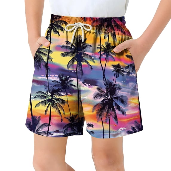 Auroural Boys Beach Shorts Children'S Pocket Shorts Drawstring Elastic Printed Casual Swim Trunks