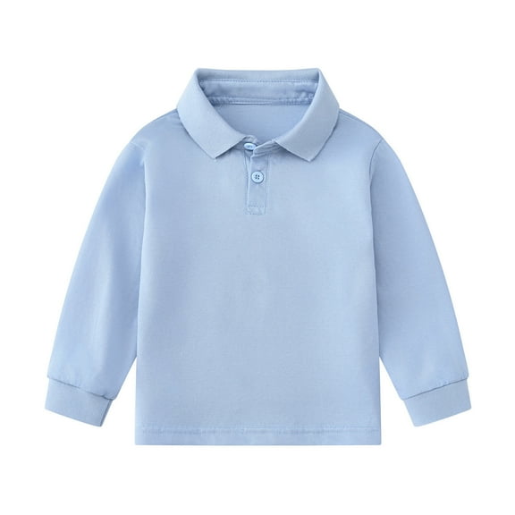Children's Polo Shirt, Little Boys/Girls Stand Up Lapel Shirt, Long Sleeve Warming Basic Shirt with Elastic Sleeve End, Adjust Neck Button Blue XXXXXXXXL