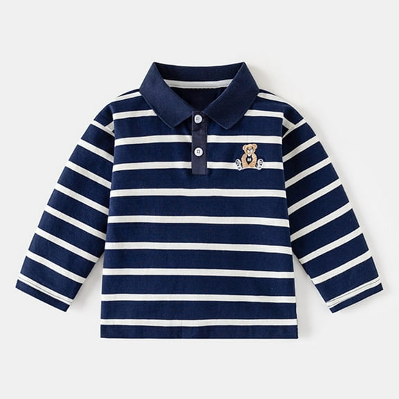 Boys' Polo Shirts Long Sleeve Polo Shirts Casual Collared Shirts Undershirt Kids Striped Shirt for Toddler Boys 3-4 Years