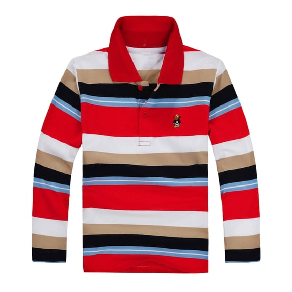 Children's Polo Shirt Long Sleeve Tops Collared Shirt Basic T-Shirts Rugby Shirts for Little Boys 3-4 Years