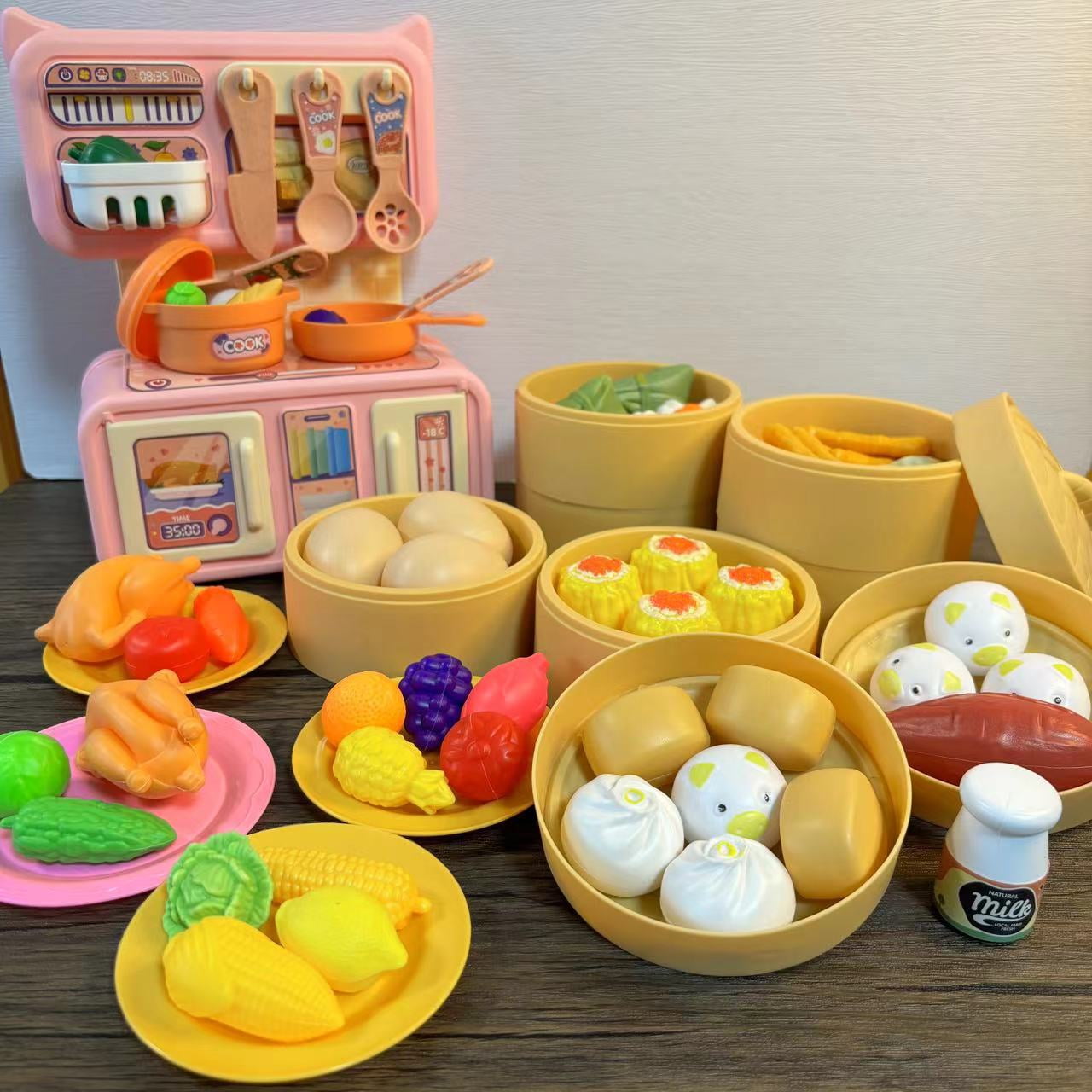 Children's Pretend Play Kitchen Toys Simulation Food Breakfast BBQ Hot ...