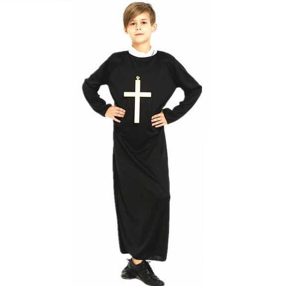 Children's Priest Robe Priest Missionary Nun's Garment Long Sleeved Virgin Mary Dress Up Black L
