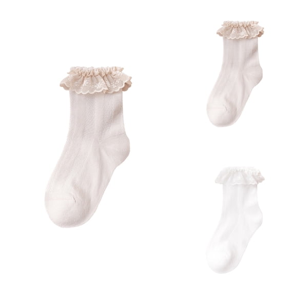 Children's Princess Lace Socks, Soft Breathable Seamless Cotton Half High Tube Pile Socks with Eyelet Ruffle, Girls Frilly High Ankle Socks for Newborn 0-6/6-12/12-24 Months