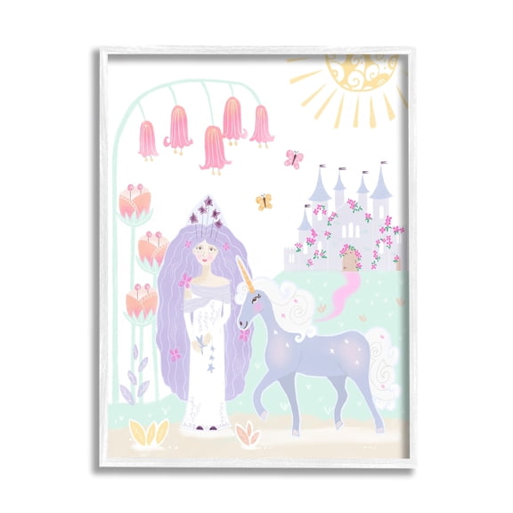 Children's Princess and Unicorn Magical Fairy Tale Castle Fairy Tales & Fantasy Graphic Art Framed Art Print Wall Art