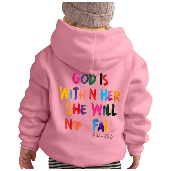 Girls Casual Printed Hooded Sweatshirt with Round Neck Long Sleeve Comfort Pullover for Everyday Wear
