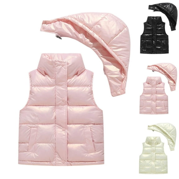 Children's Puffer Vest Kids 10-12 Tween Boys Girls Sleeveless Zip-up Jacket Collar Pocket Winter Clothes Warm Outerwear Black 11 Years