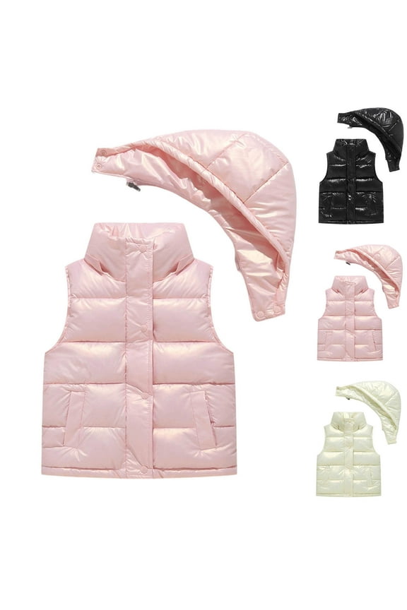 Children's Puffer Vest Kids 10-12 Tween Boys Girls Sleeveless Zip-up Jacket Collar Pocket Winter Clothes Warm Outerwear Black 11 Years