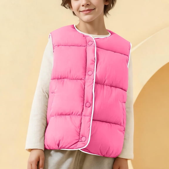 Children's Quilted Vest - Lightweight and Warm Puffy Sleeveless Snap Jackets - Boys Girls Winter Outwear Gilet with Pockets 7Y