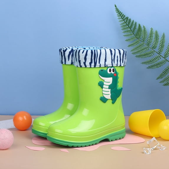 Children's Rain Boots Boys And Girls Dinosaur Print Fleece Lined For Non Waterproof Toddler Rain Boots Outdoor Home Rubber ShoesShort Top Water Shoes Rain Boots girls shoes