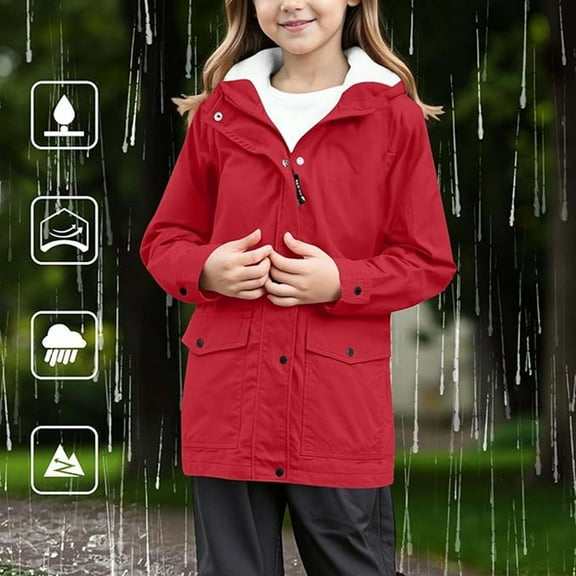 Children's Rain Jacket Girls Lined Raincoat Windbreaker Hooded Jacket for Outdoor Hiking Camping Winter Warm Thermal Windproof Softshell Coat