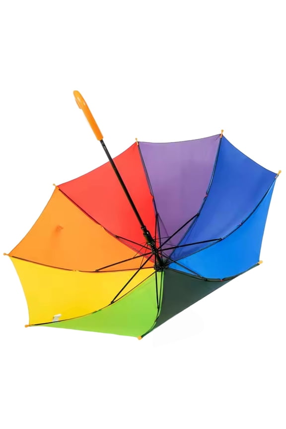 Children's Rainbow Umbrella Strong Fiberglass Frame 8 Ribs Lightweight Windproof Rain Protection Easy Open and Close J-Hook Handle Outdoor Portable