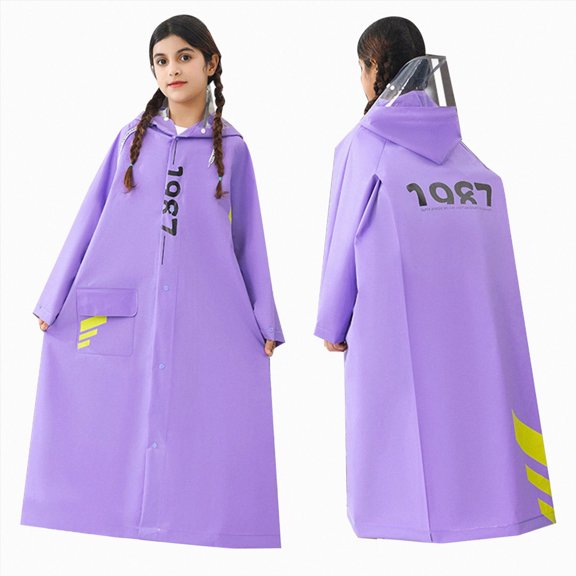 Children's Raincoat Hidden Backpack Riding Rain Suit Long Large Children's School Poncho 2T 3T 4T 5T 6T Children Purple,8-10 Years