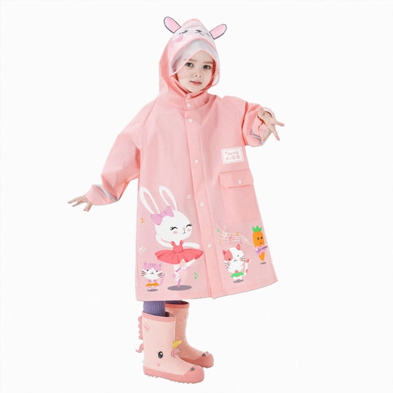 Children's Raincoat With School Bag and Hood Boys Girls Students Cartoon Print Long Raincoat 2T 3T 4T 5T 6T Children Pink,1-2 Years